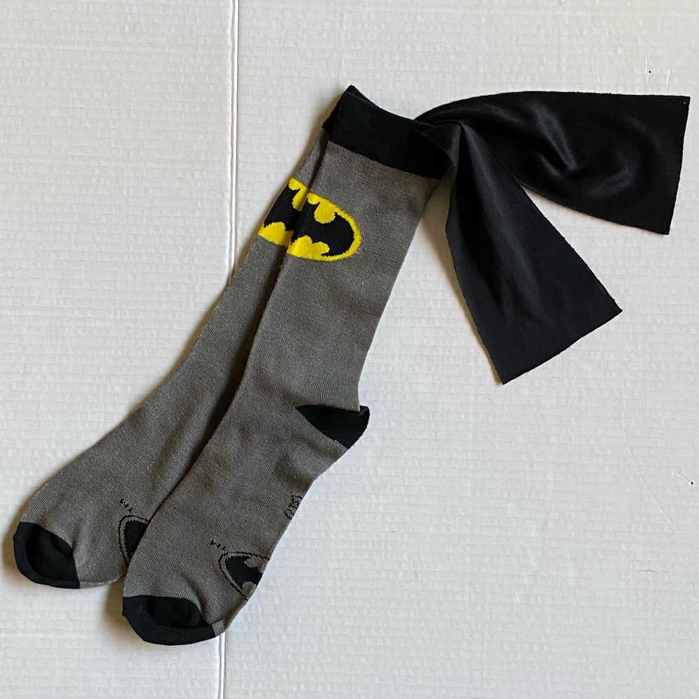 Batman Socks With Cape Logo Symbol DC Comics Knee High Gray Black Mens Womens